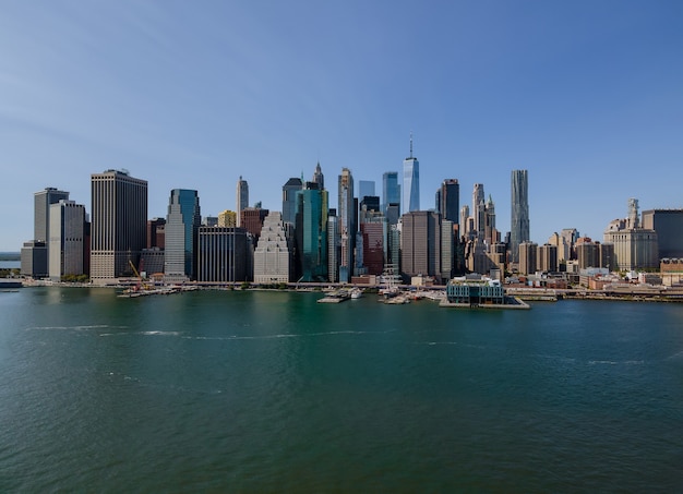 Vista aérea do panorama da cidade de Nova York com os edifícios de escritórios do Manhattan Skyline NY US