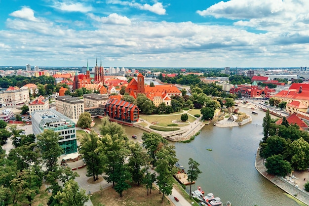 Vista aérea do panorama da cidade de Wroclaw