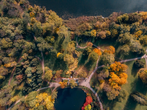 Foto vista aérea do parque outono com lago