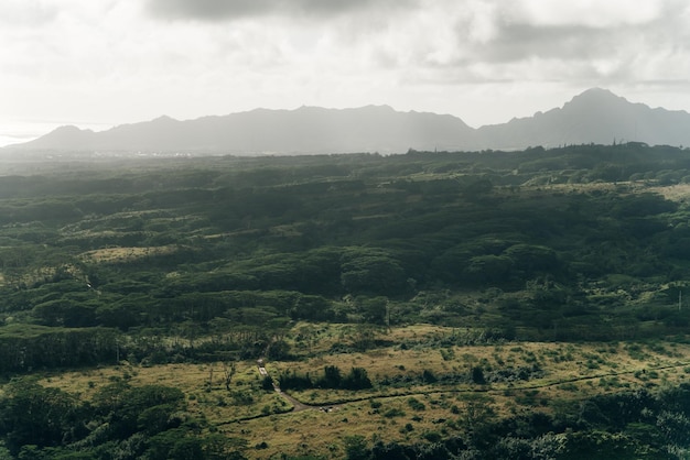 Foto vista aérea do reservatório de kapaia em kauai, havaí