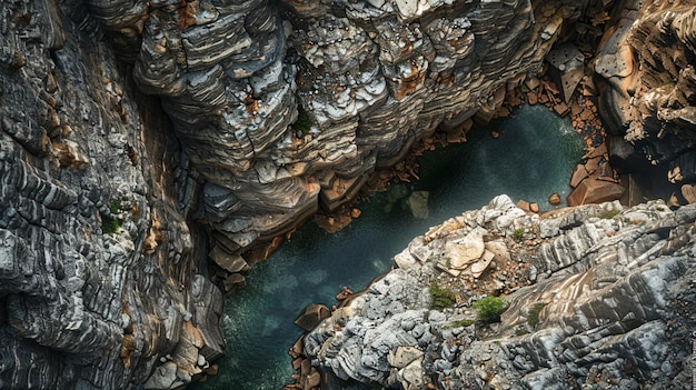 Vista aérea do rio cercado por Rocks Canyon Chronicles Gorge Grandeur Cliffscape