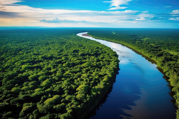 Vista Aérea Do Rio E Da Floresta Da Selva