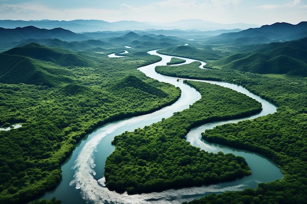 Vista aérea do rio na exuberante floresta AI