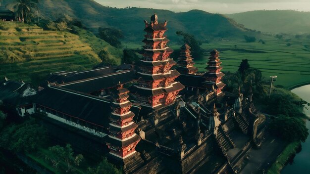 Foto vista aérea do templo de besakih em bali, indonésia