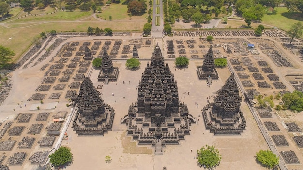 Vista aérea do templo hindu Candi Prambanan na Indonésia Yogyakarta Java rara Jonggrang templo hindu