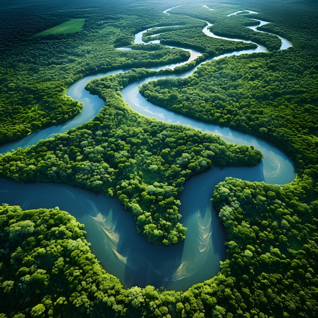 Vista aérea do Verdant Realm da Floresta Amazônica