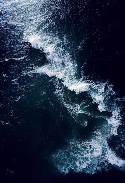 Vista aérea de drones con olas rompiendo en el océano de cristal Vista superior Agua de mar azul limpia y ondulada Fondo de agua azul