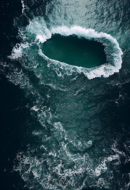 Vista aérea de drones con olas rompiendo en el océano de cristal Vista superior Agua de mar azul limpia y ondulada Fondo de agua azul