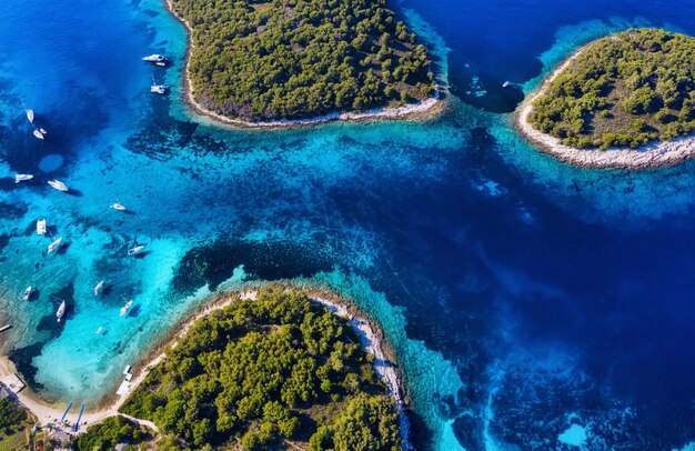 Vista aérea em ilhas no mar Água azul e ilhas com árvores Seascape do ar no horário de verão Imagem de viagem