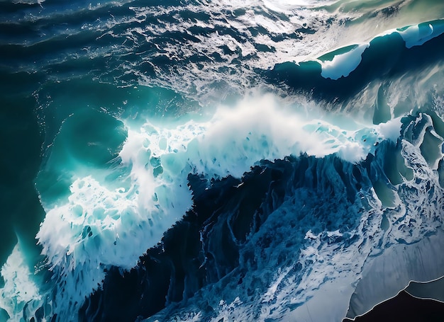 vista aérea de enormes olas en el océano azul en el estilo de las exploraciones texturales gestos fluidos