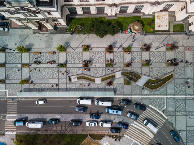 Vista aérea del espacio de copia de la calle de la ciudad