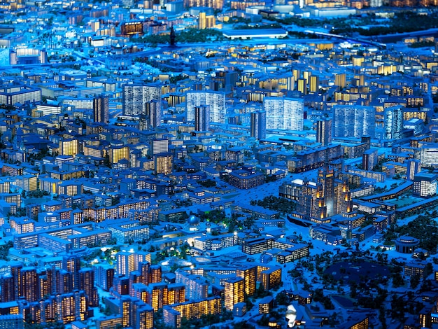 Vista aérea espectacular de la ciudad de Moscú en el fondo de la noche