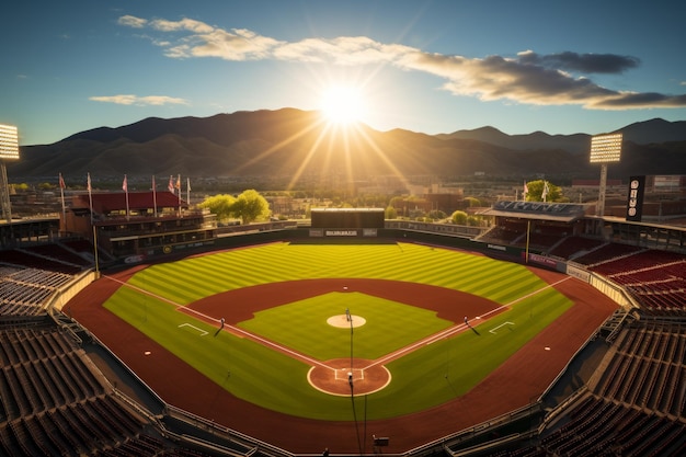 Vista aérea de un estadio de béisbol durante un juego