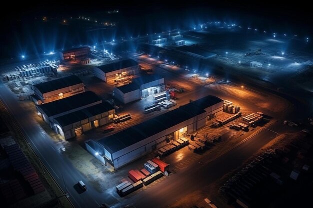 Foto una vista aérea de una fábrica por la noche