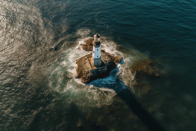 Vista aérea de un faro en el océano