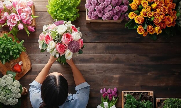 Vista aérea de una floristería