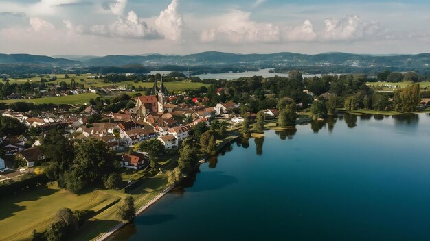 Vista aérea de Fussen y Forggensee, Alemania