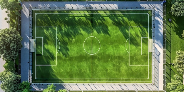 Vista aérea del fútbol y el campo de fútbol Estadio IA generativa