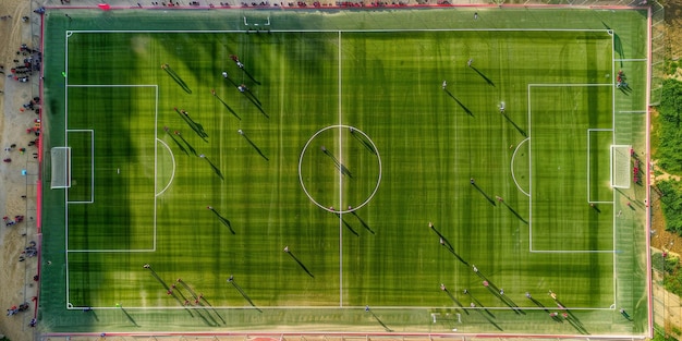 Vista aérea del fútbol y el campo de fútbol Estadio IA generativa