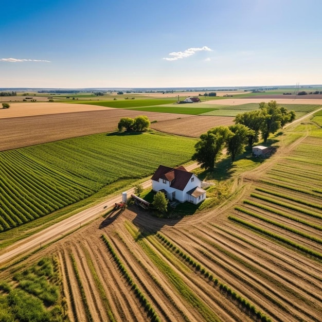 una vista aérea de una granja en el campo