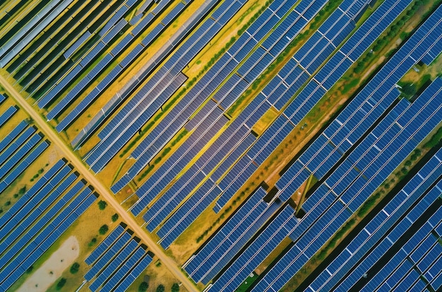 Vista aérea de la granja solar de energía renovable