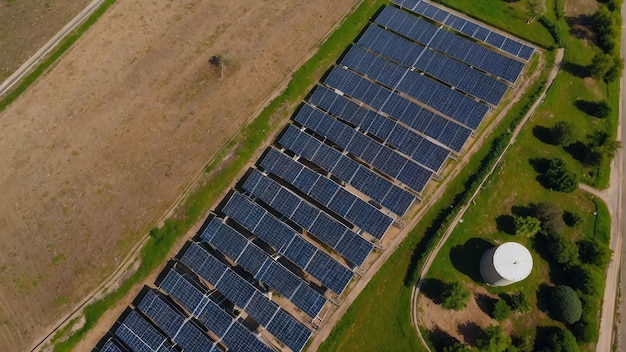 Vista aérea de una granja solar en un paisaje rural