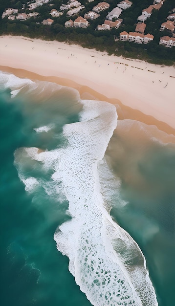 Vista aérea de una hermosa playa de arena con agua turquesa del océano y arena blanca Fotografía de drones