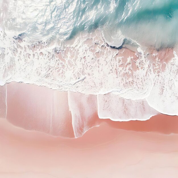 Vista aérea de la hermosa playa de arena blanca tropical con espuma de olas y IA generativa transparente