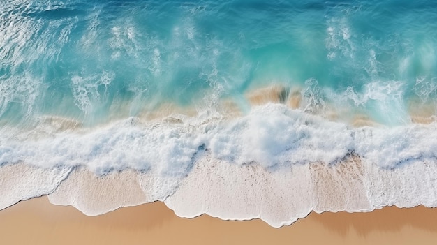 Vista aérea de la hermosa playa de arena blanca tropical Paisaje marítimo de verano Hermosas olas agua azul del mar en un día soleado Vista superior desde un avión no tripulado