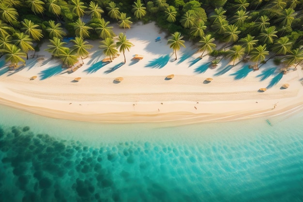 Vista aérea de la hermosa playa tropical y el mar con palmera de coco ai generativa