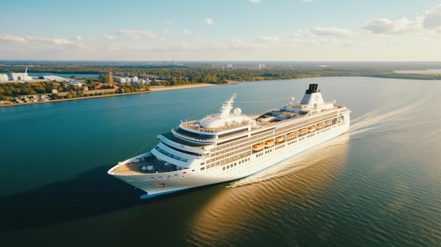 Vista aérea de un hermoso crucero blanco