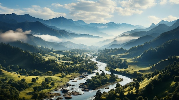 vista aérea del hermoso río de montaña en el día de verano montañas de los cárpatos ucrania europa belleza