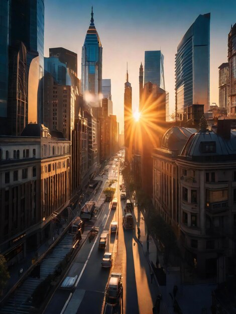 Foto vista aérea del horizonte de chicago al atardecer