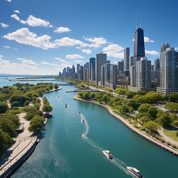 Vista aérea del horizonte de Chicago desde arriba