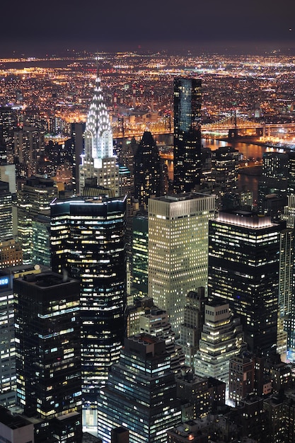 Vista aérea del horizonte de Manhattan de Nueva York al atardecer