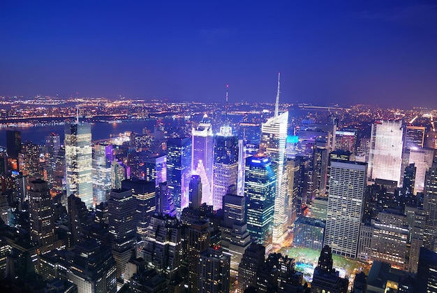 Vista aérea del horizonte de New York City Manhattan Times Square