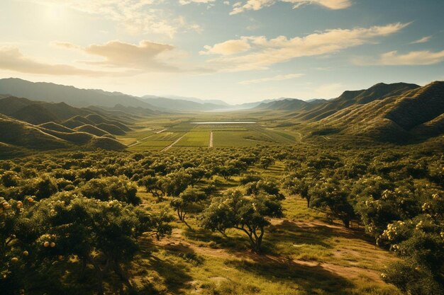 Vista aérea del huerto de albaricoques desde un avión no tripulado Fotografía de imágenes de albaricoque 4K