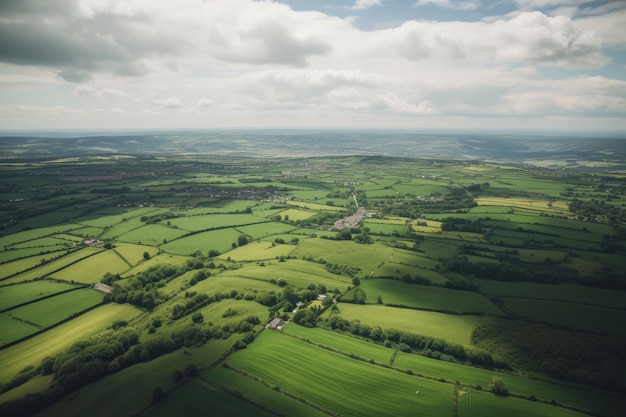 Una vista aérea de una IA generativa de un campo verde y exuberante