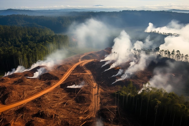 Vista aérea de un incendio forestal en el medio del bosque