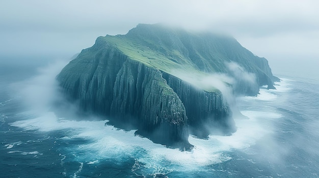 vista aérea de la increíble isla está cubierta de niebla fondo estético tranquilo paisaje tranquilo