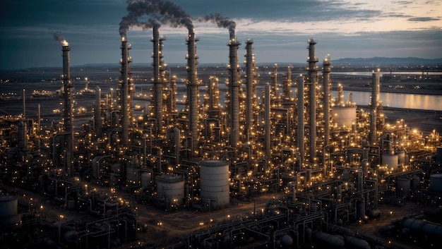 Vista aérea de la industria del petróleo de la refinería de gas y petróleo