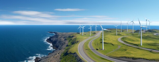 Foto vista aérea de la instalación ecológica de una central fotovoltaica y una granja de turbinas eólicas situadas en un vertedero