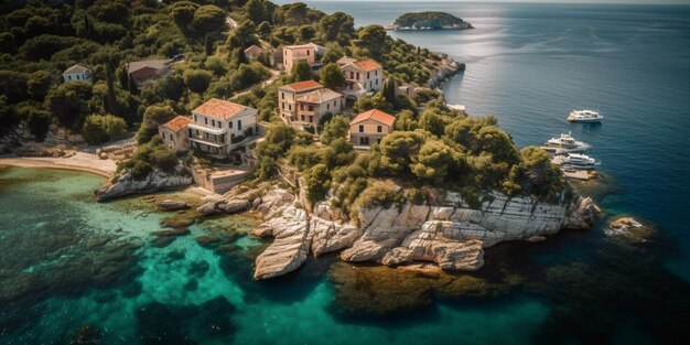 Vista aérea de la isla de Antipaxos cerca de Corfú Grecia