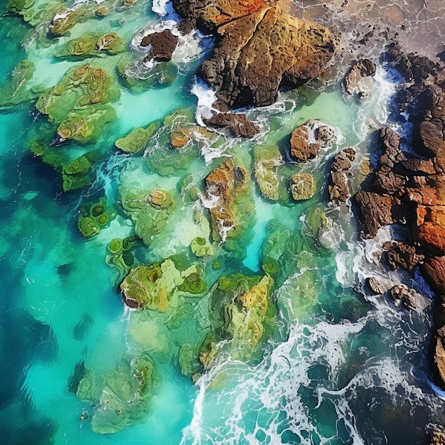 vista aérea de la isla la mariposa en un estilo de lavados de colores atmosféricos