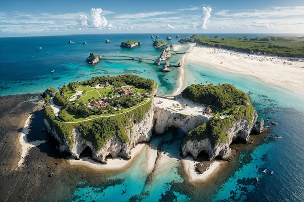 vista aérea de una isla con una playa de arena blanca y agua turquesa en el medio del océano