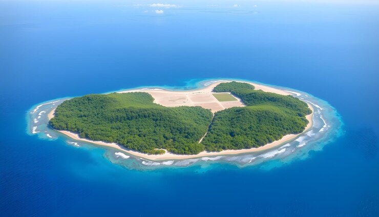 Foto vista aérea de isla rancheria, parte de la isla de coiba en panamá, mostrando sus serenas aguas azules