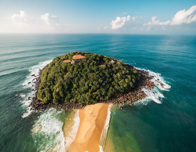 Vista aérea de la isla de Taprobane en Weligama Sri Lanka Famoso punto de referencia en el Océano Índico