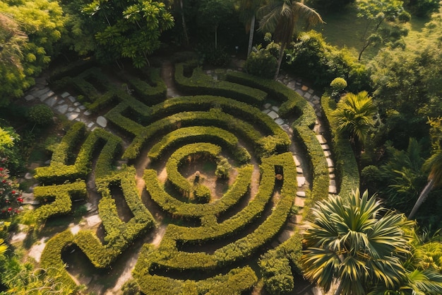 Una vista aérea de un jardín laberinto generado por la IA