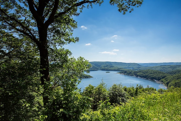 Vista aérea del lago Rursee en verano