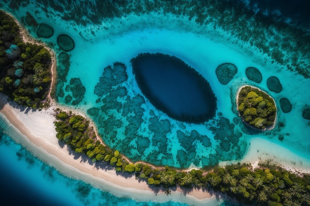 Una vista aérea de una laguna en las maldivas